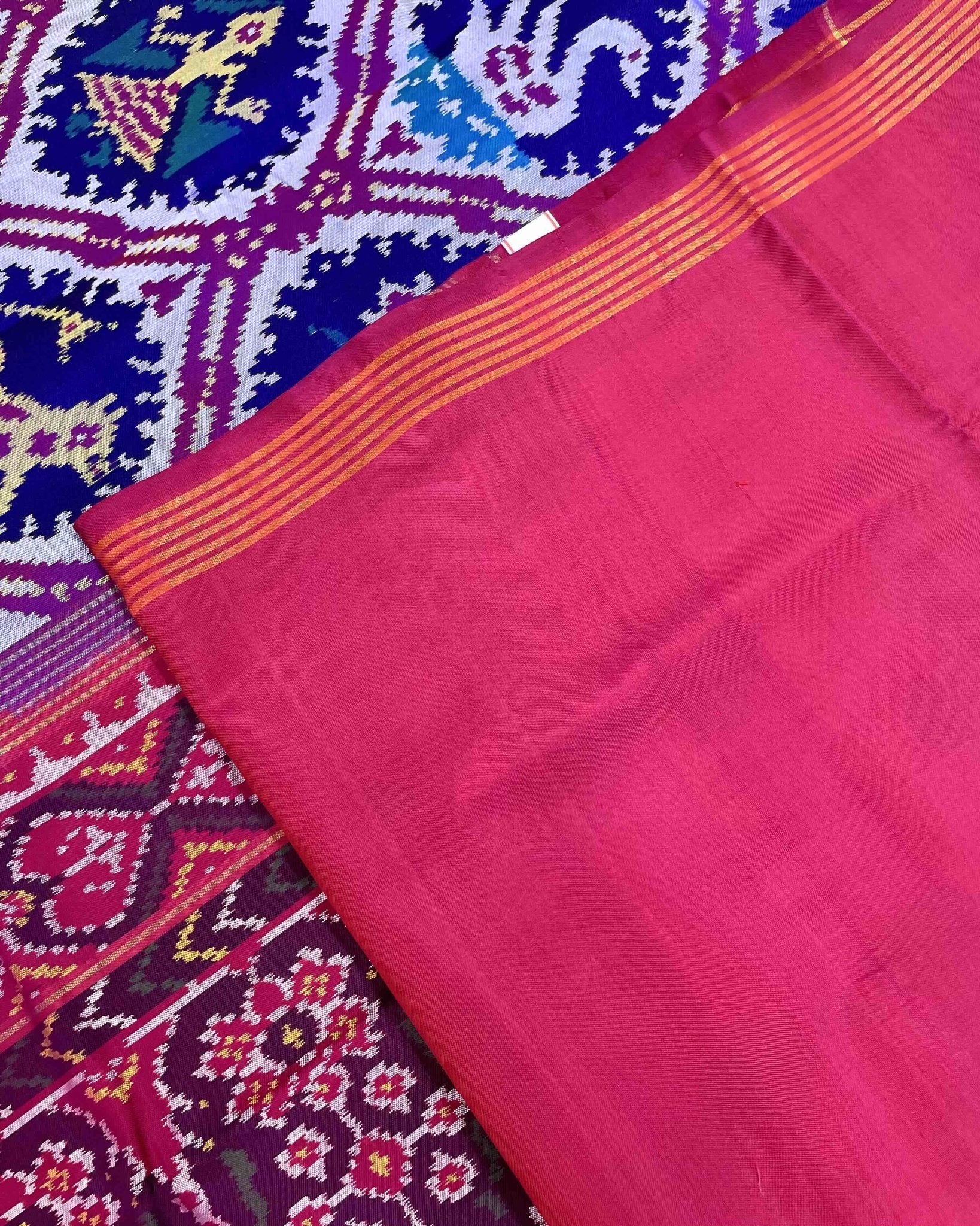 Pink & Blue Narikunj Patola Saree - SindhoiPatolaArt