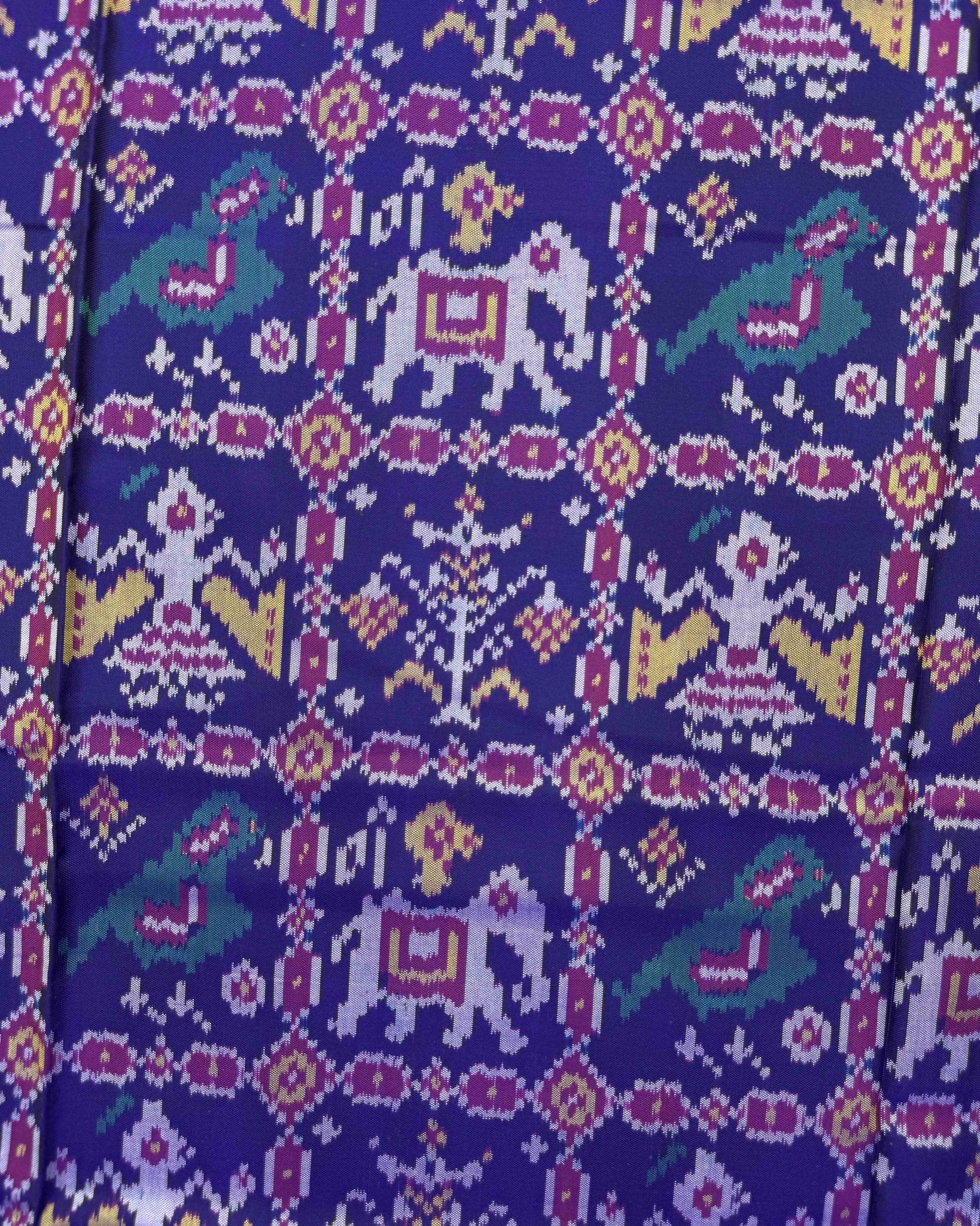 Pink & Blue Narikunj Semi Double Ikat Patola Saree - SindhoiPatolaArt