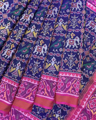 Pink & Blue Narikunj Semi Double Ikat Patola Saree - SindhoiPatolaArt