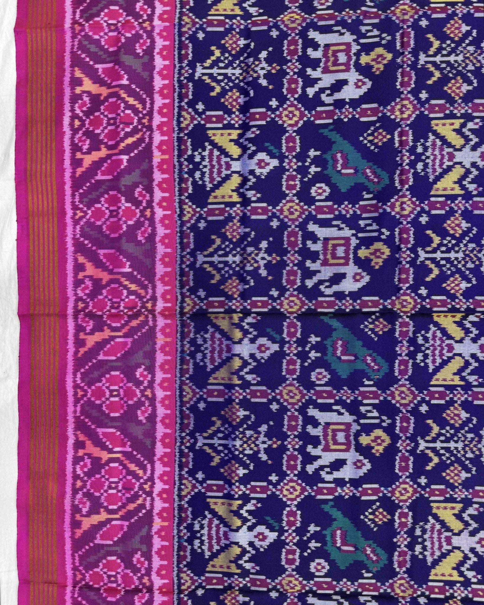 Pink & Blue Narikunj Semi Double Ikat Patola Saree - SindhoiPatolaArt