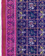 Pink & Blue Narikunj Semi Double Ikat Patola Saree - SindhoiPatolaArt