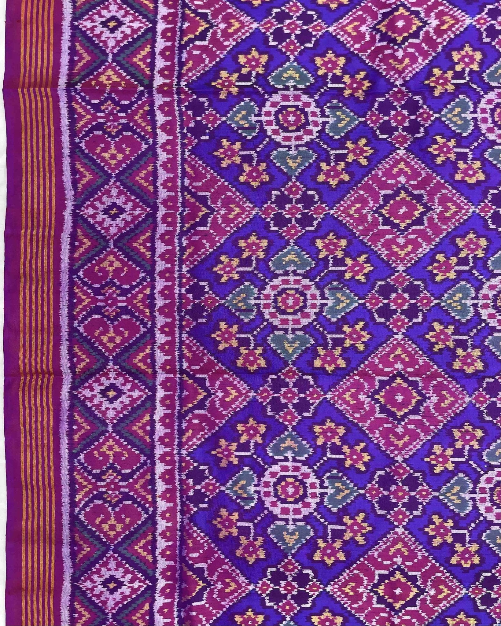 Pink & Blue Navratan Patola Saree - SindhoiPatolaArt