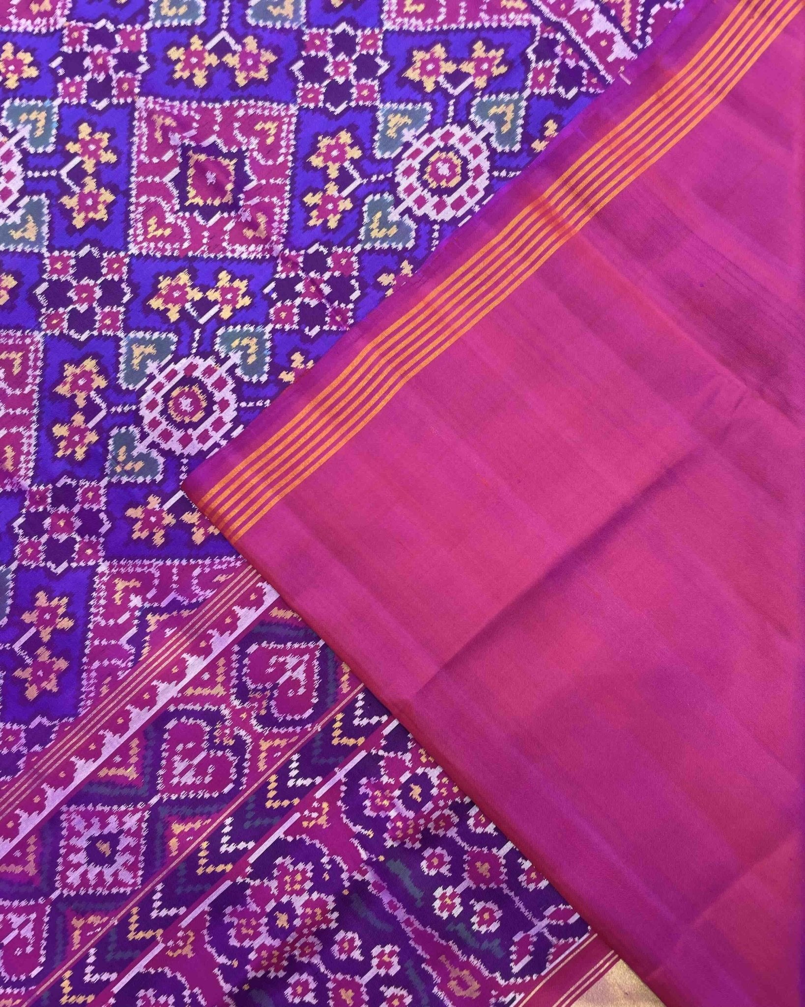 Pink & Blue Navratan Patola Saree - SindhoiPatolaArt