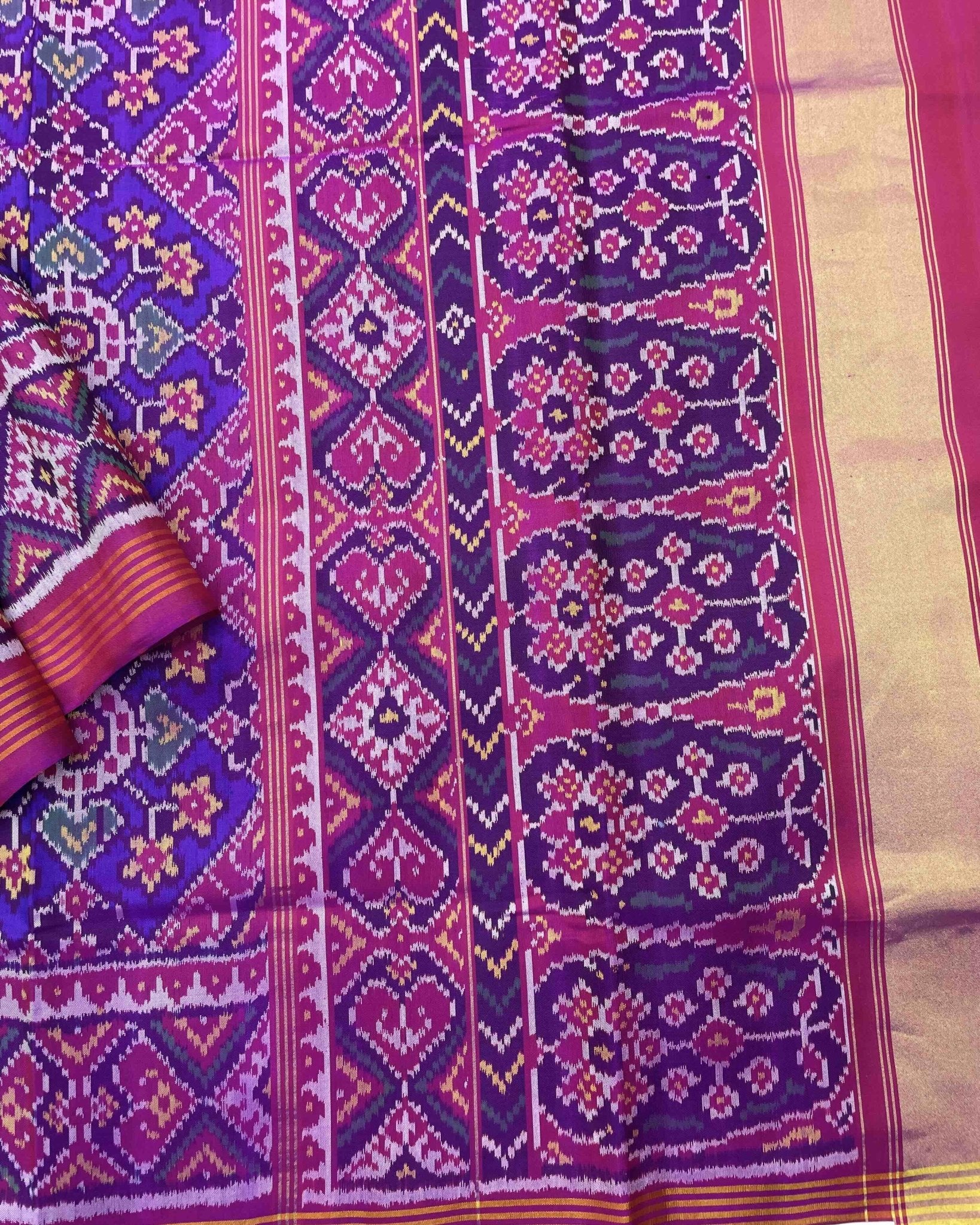 Pink & Blue Navratan Patola Saree - SindhoiPatolaArt
