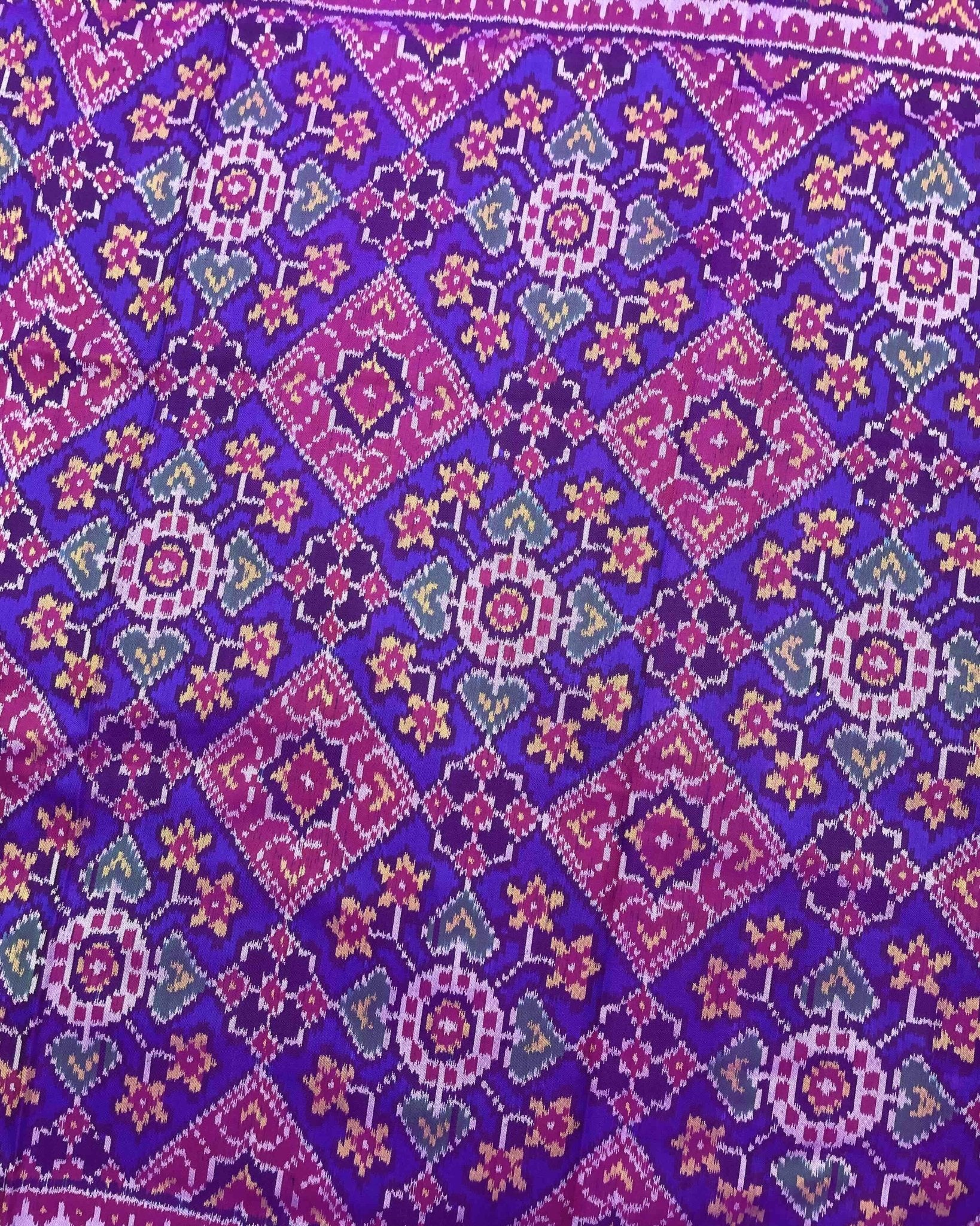 Pink & Blue Navratan Patola Saree - SindhoiPatolaArt