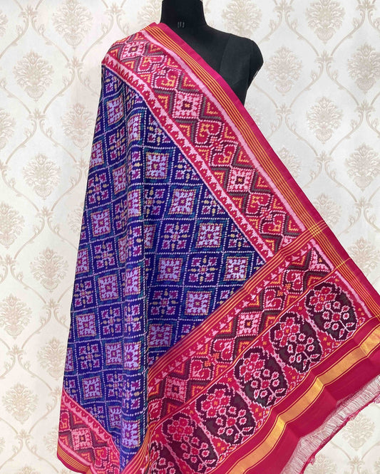 Pink & Blue Panchanda Designer Patola Dupatta - SindhoiPatolaArt