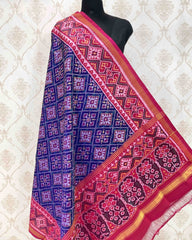 Pink & Blue Panchanda Designer Patola Dupatta - SindhoiPatolaArt