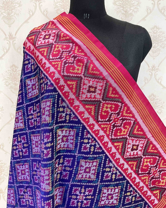 Pink & Blue Panchanda Designer Patola Dupatta - SindhoiPatolaArt