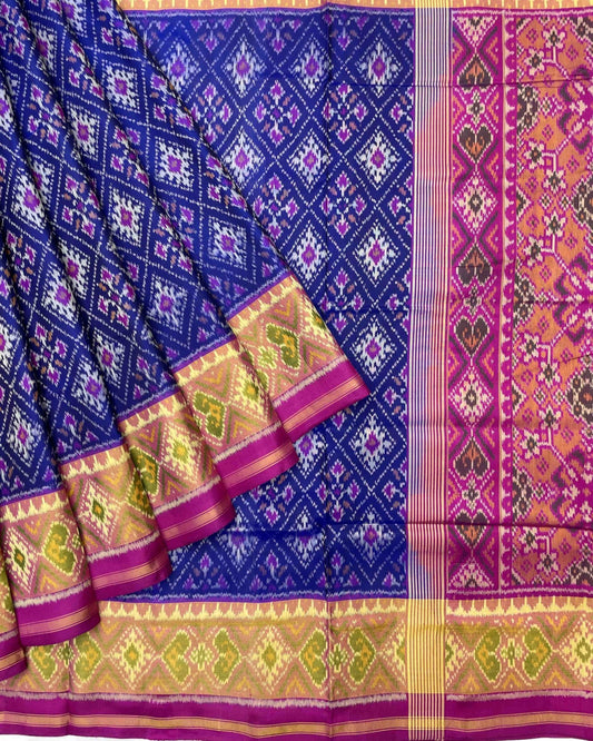 Pink & Blue Panchanda Designer Patola Saree - SindhoiPatolaArt