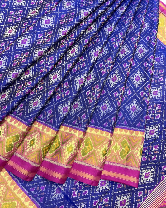 Pink & Blue Panchanda Designer Patola Saree - SindhoiPatolaArt