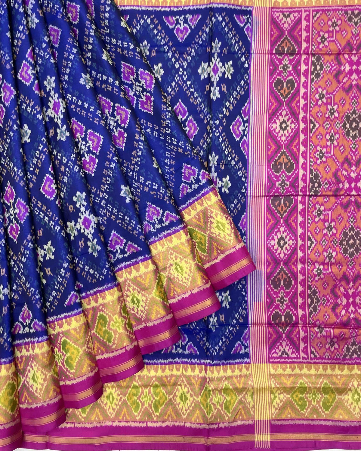 Pink & Blue Panchanda Designer Patola Saree - SindhoiPatolaArt