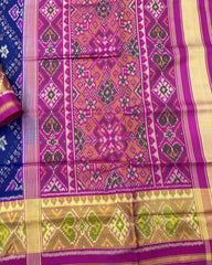 Pink & Blue Panchanda Designer Patola Saree - SindhoiPatolaArt