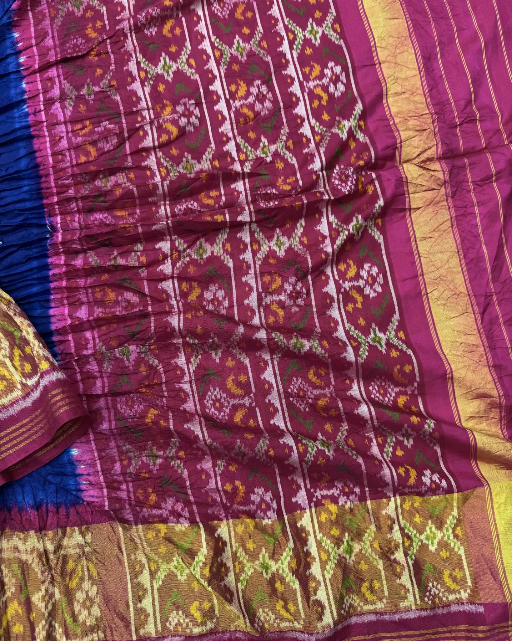 Pink & Blue Patola Bandhani Saree - SindhoiPatolaArt