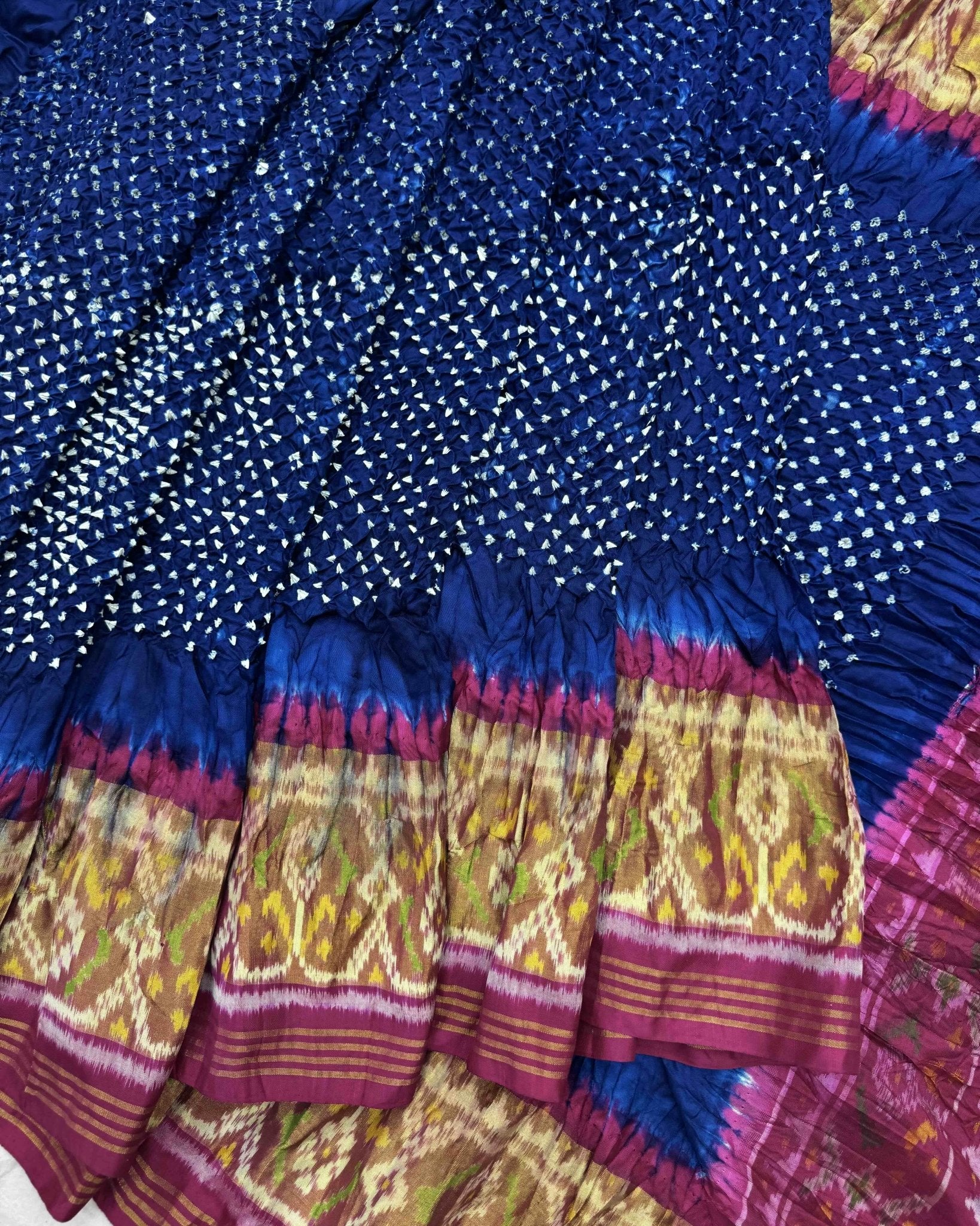 Pink & Blue Patola Bandhani Saree - SindhoiPatolaArt