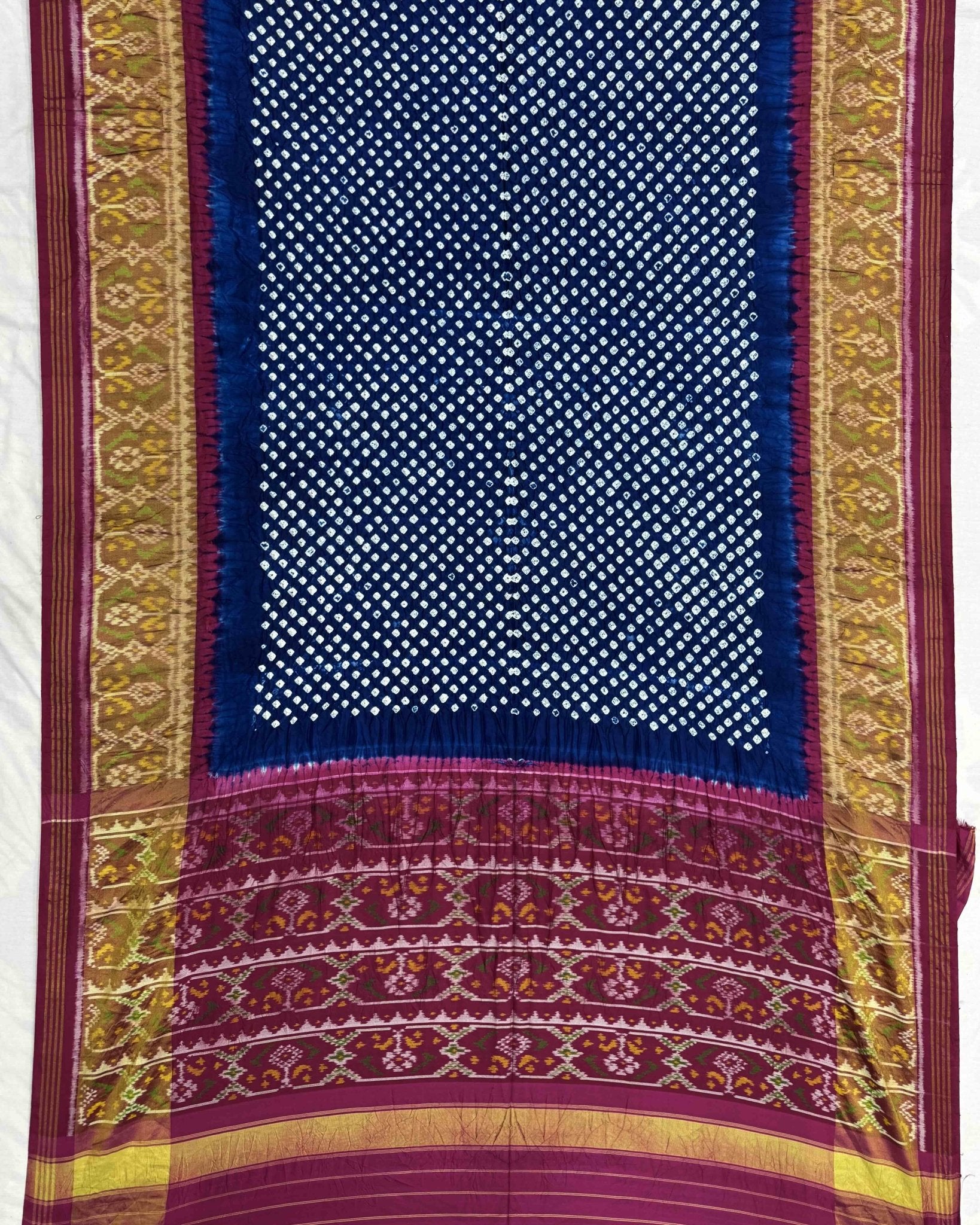 Pink & Blue Patola Bandhani Saree - SindhoiPatolaArt