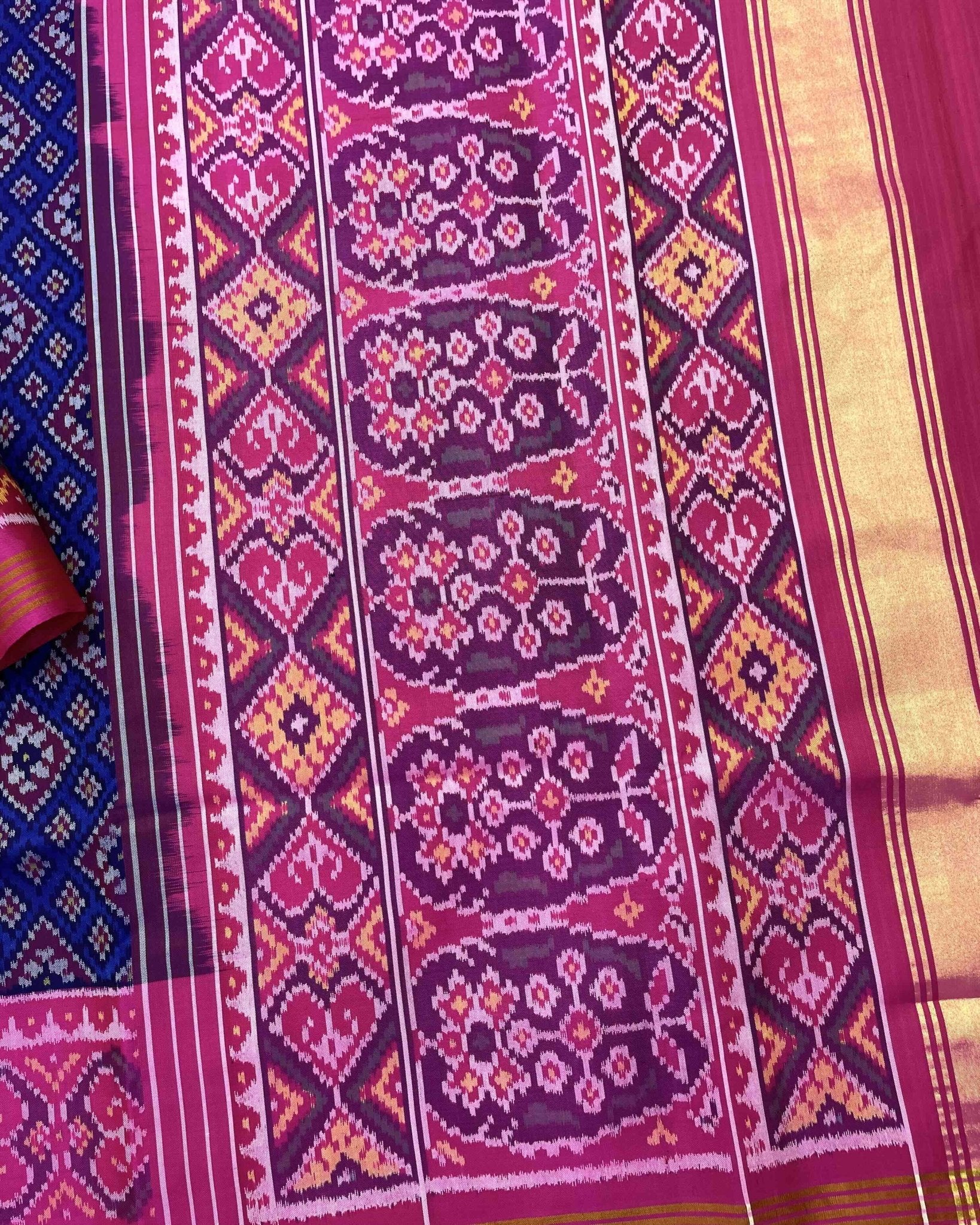 Pink & Blue Small Panchanda Patola Saree - SindhoiPatolaArt