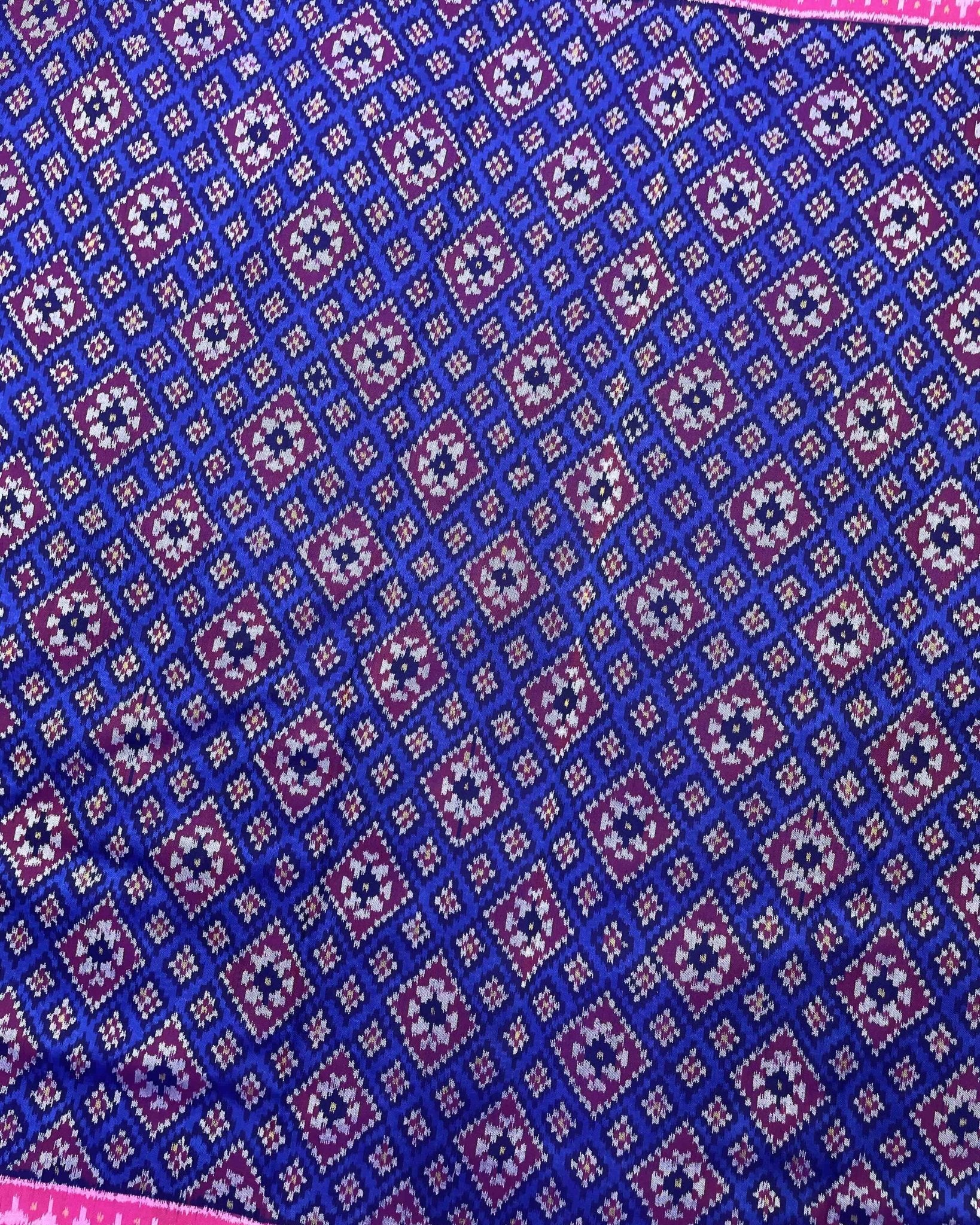 Pink & Blue Small Panchanda Patola Saree - SindhoiPatolaArt