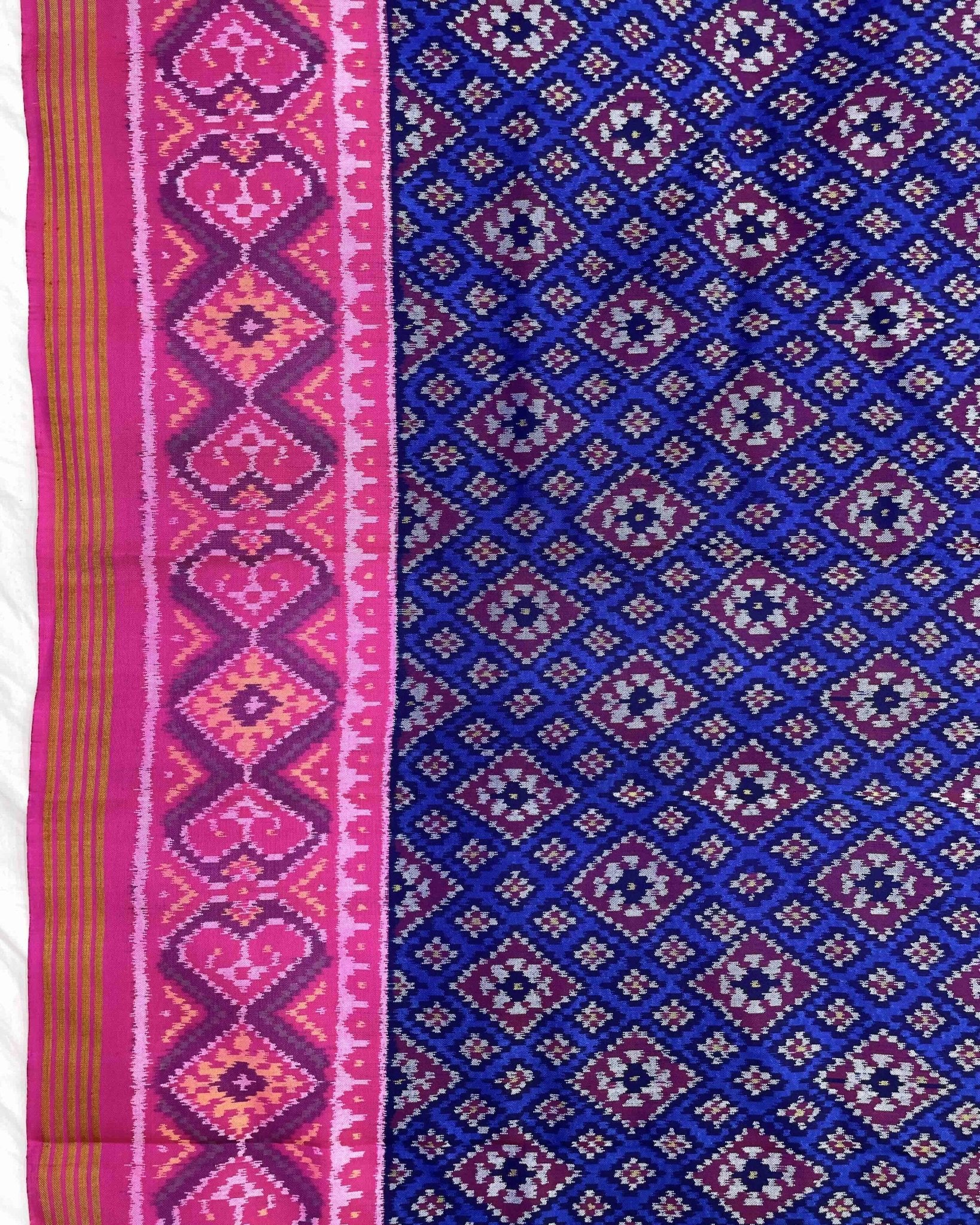 Pink & Blue Small Panchanda Patola Saree - SindhoiPatolaArt