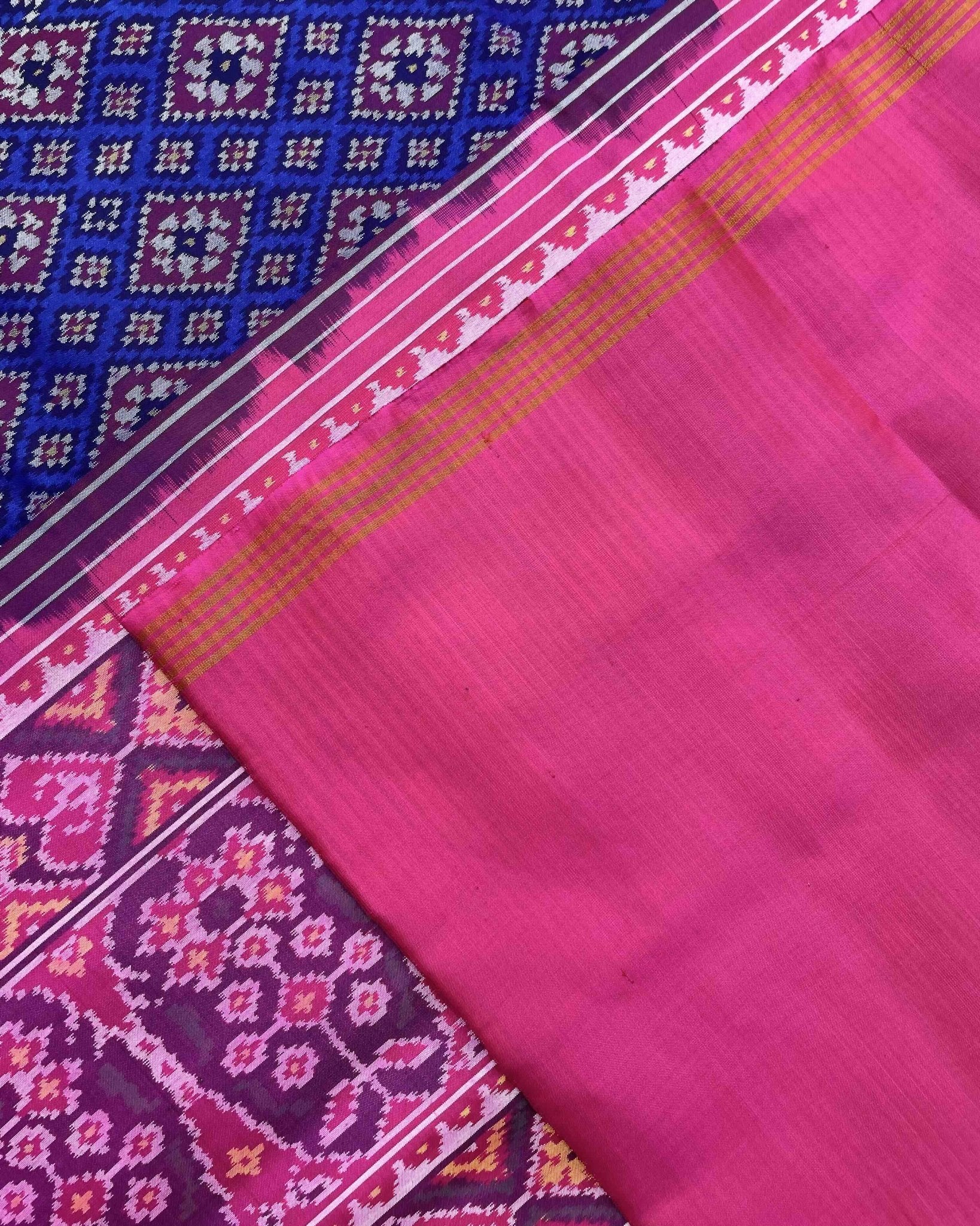 Pink & Blue Small Panchanda Patola Saree - SindhoiPatolaArt