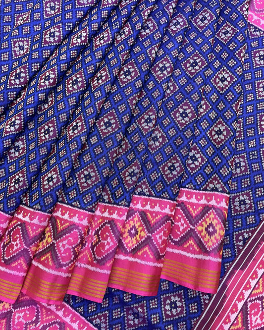 Pink & Blue Small Panchanda Patola Saree - SindhoiPatolaArt