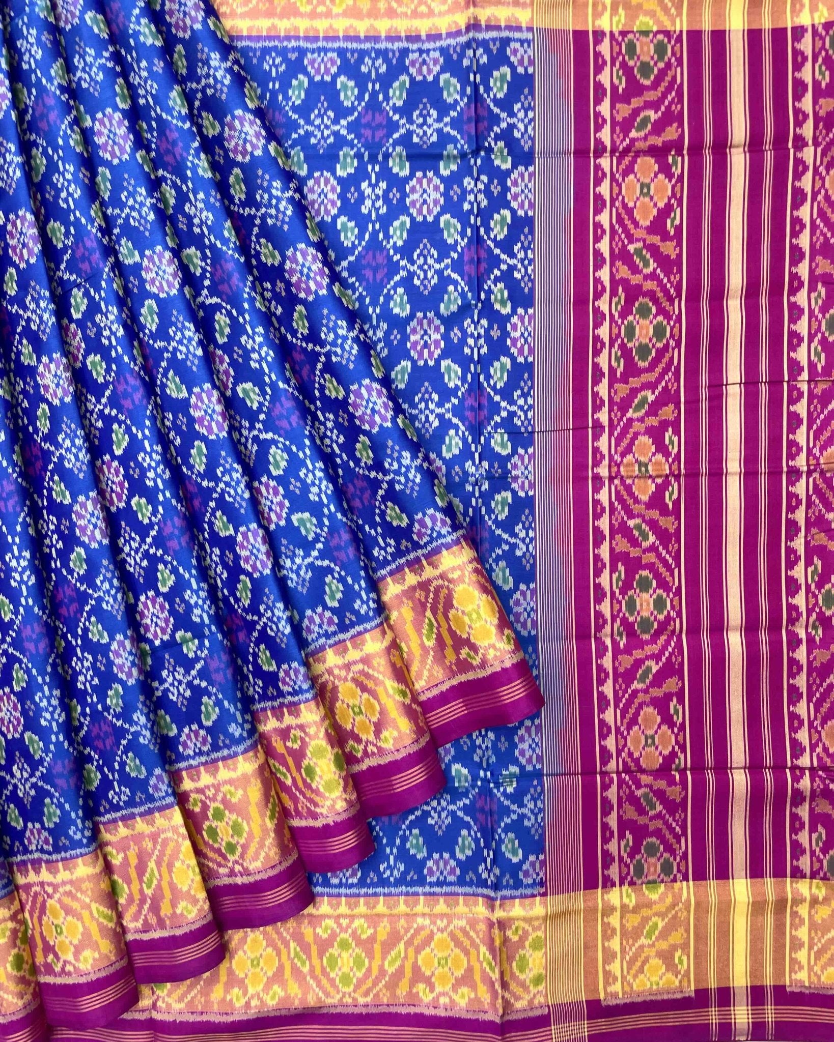 Pink & Blue Solsitara Design Patola Saree - SindhoiPatolaArt