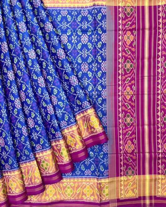 Pink & Blue Solsitara Design Patola Saree - SindhoiPatolaArt