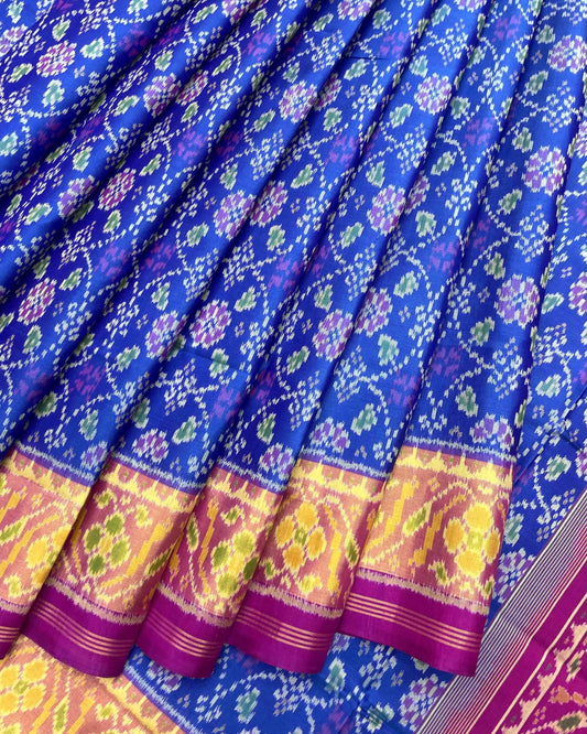 Pink & Blue Solsitara Design Patola Saree - SindhoiPatolaArt