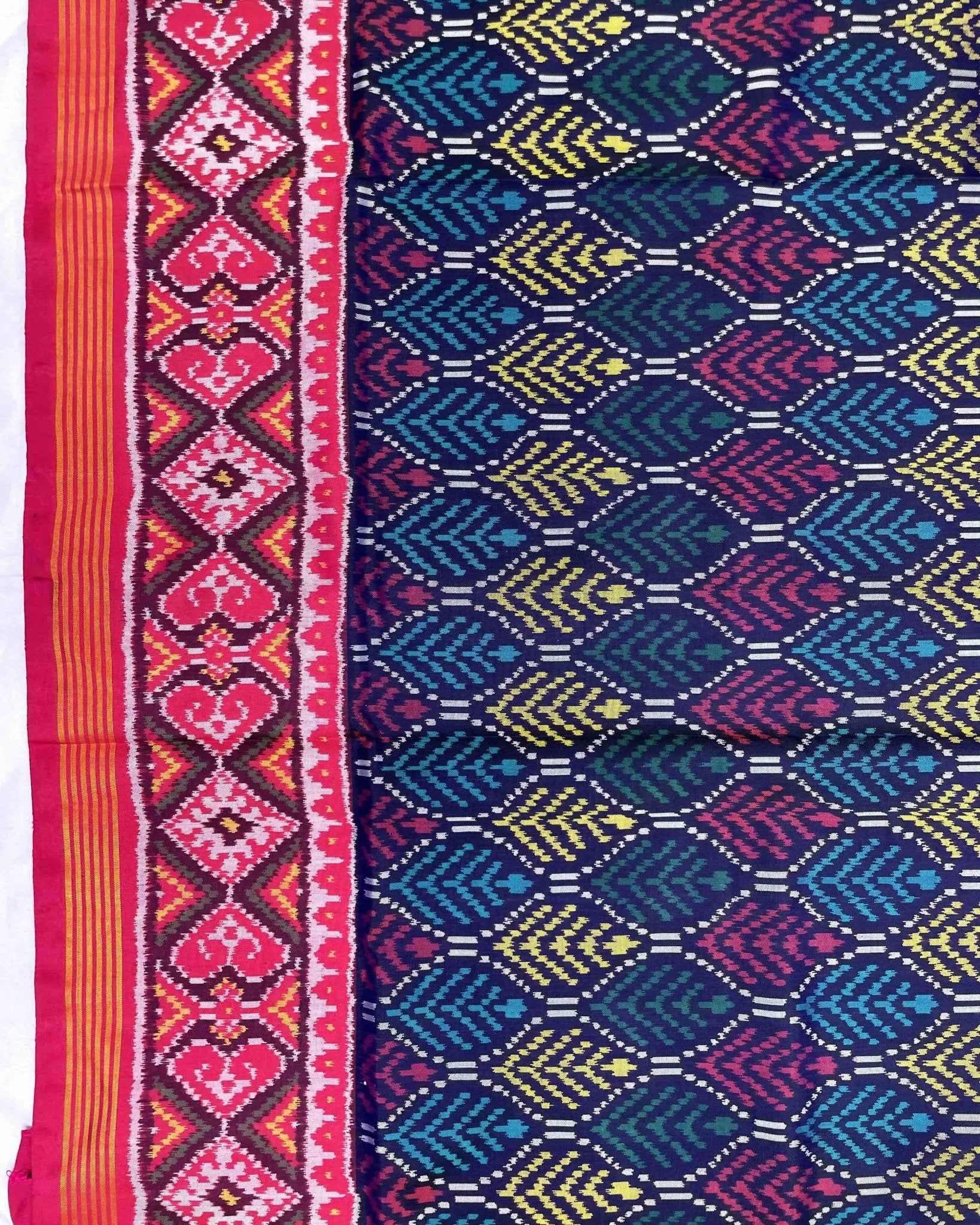 Pink & Blue with Multicolour Fancy Leave Patola Saree - SindhoiPatolaArt