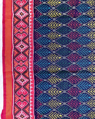Pink & Blue with Multicolour Fancy Leave Patola Saree - SindhoiPatolaArt