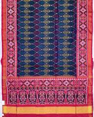 Pink & Blue with Multicolour Fancy Leave Patola Saree - SindhoiPatolaArt