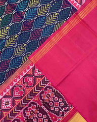 Pink & Blue with Multicolour Fancy Leave Patola Saree - SindhoiPatolaArt