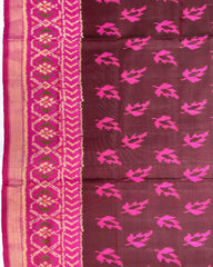 Pink & Brown Fancy Leaves Patola Saree - SindhoiPatolaArt