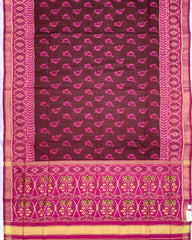Pink & Brown Fancy Leaves Patola Saree - SindhoiPatolaArt
