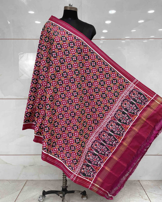 Pink Buttonful Design Patola Dupatta - SindhoiPatolaArt