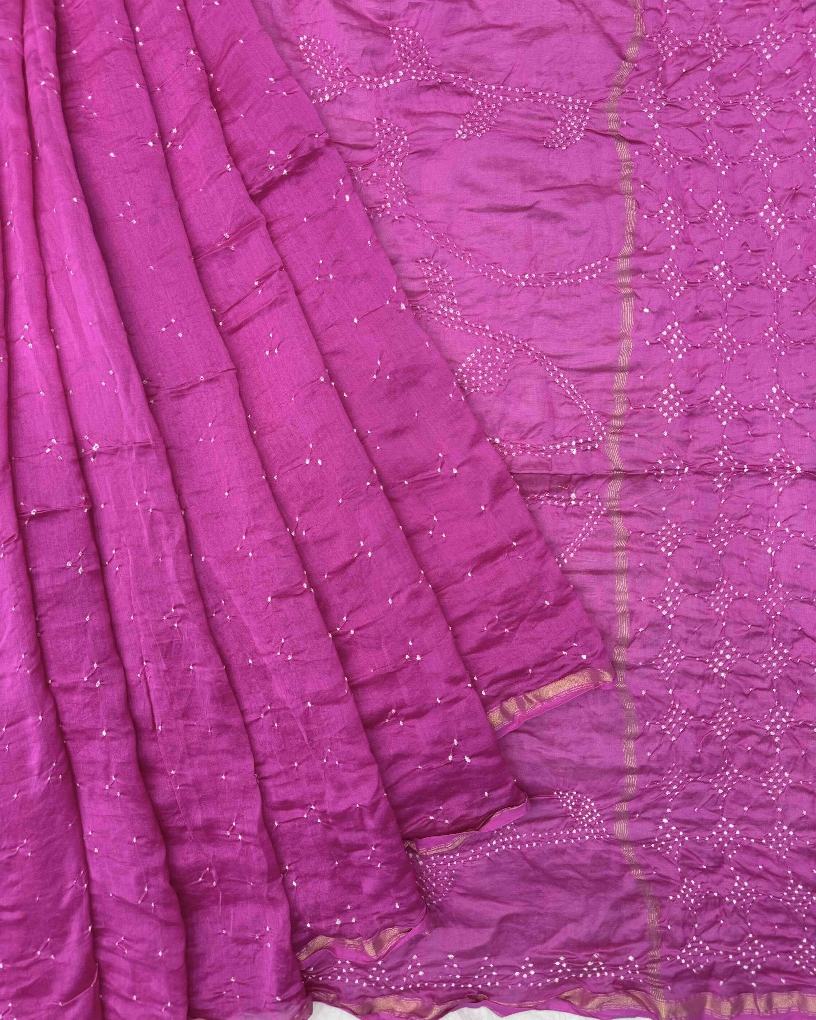 Pink Chanderi Bandhani Saree - SindhoiPatolaArt
