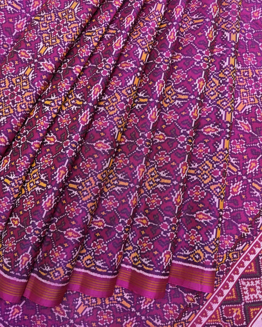 Pink Chhabdi New Design Semi Double Ikat Patola Saree - SindhoiPatolaArt