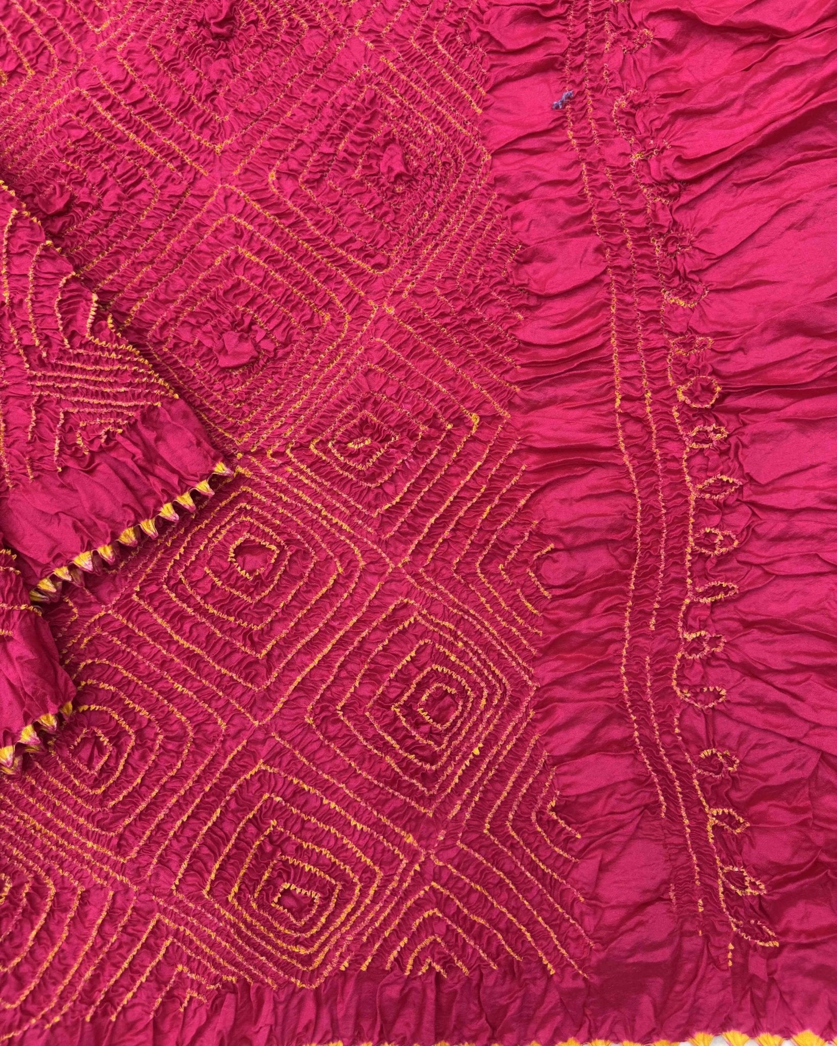 Pink Chiniya Bandhani Saree - SindhoiPatolaArt