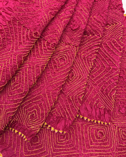 Pink Chiniya Bandhani Saree - SindhoiPatolaArt