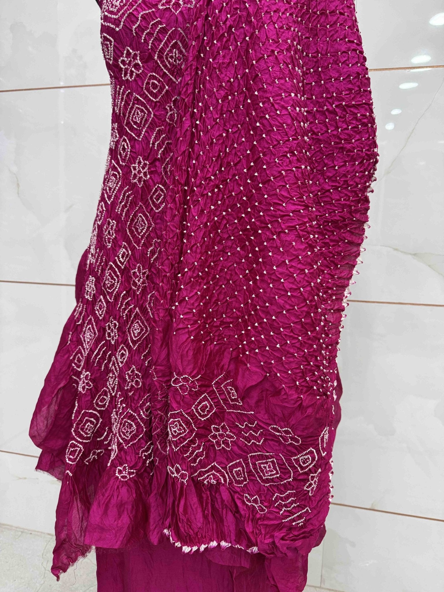 Pink Chiniya Silk Bandhani Dress Material - SindhoiPatolaArt
