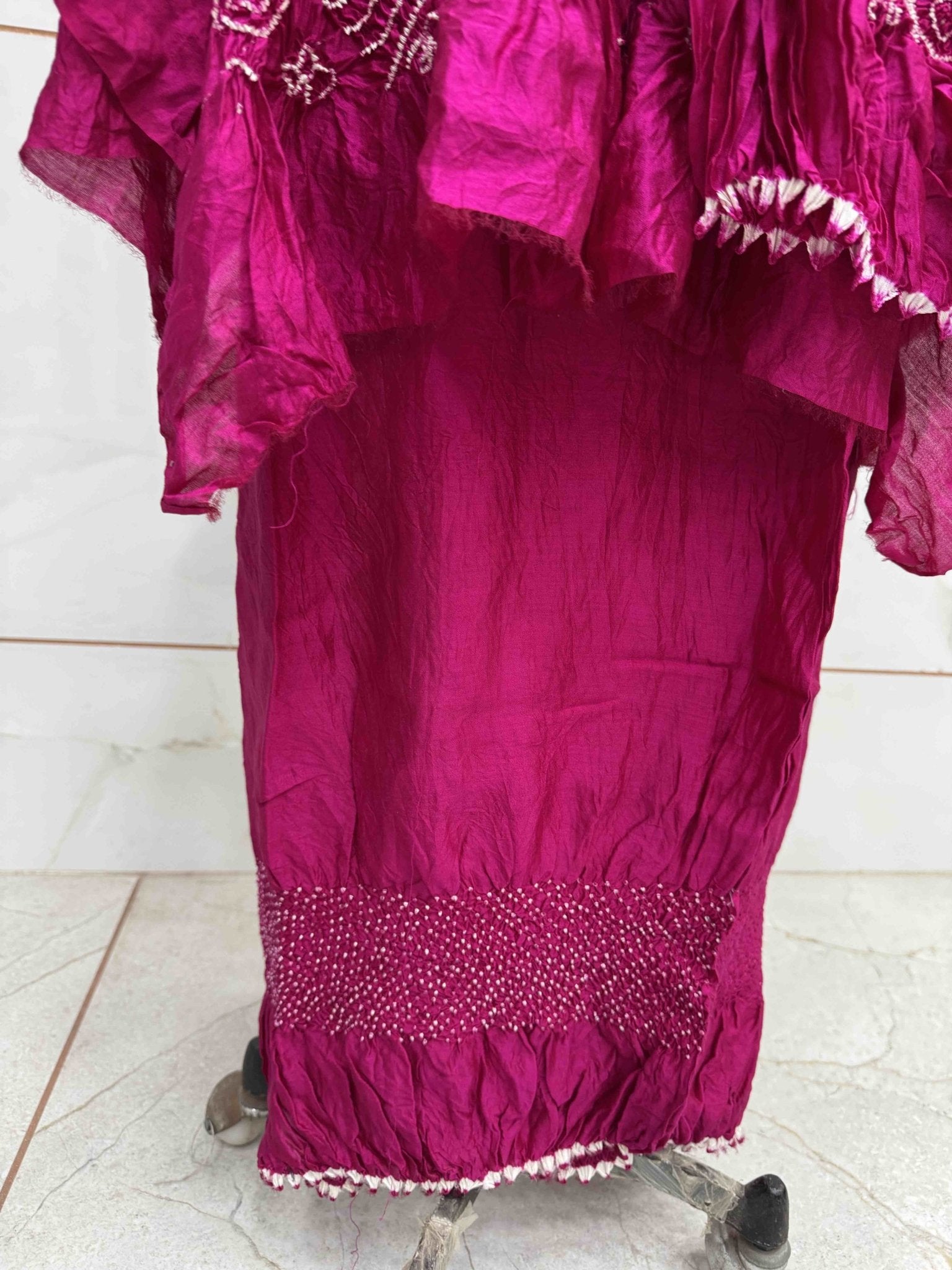 Pink Chiniya Silk Bandhani Dress Material - SindhoiPatolaArt