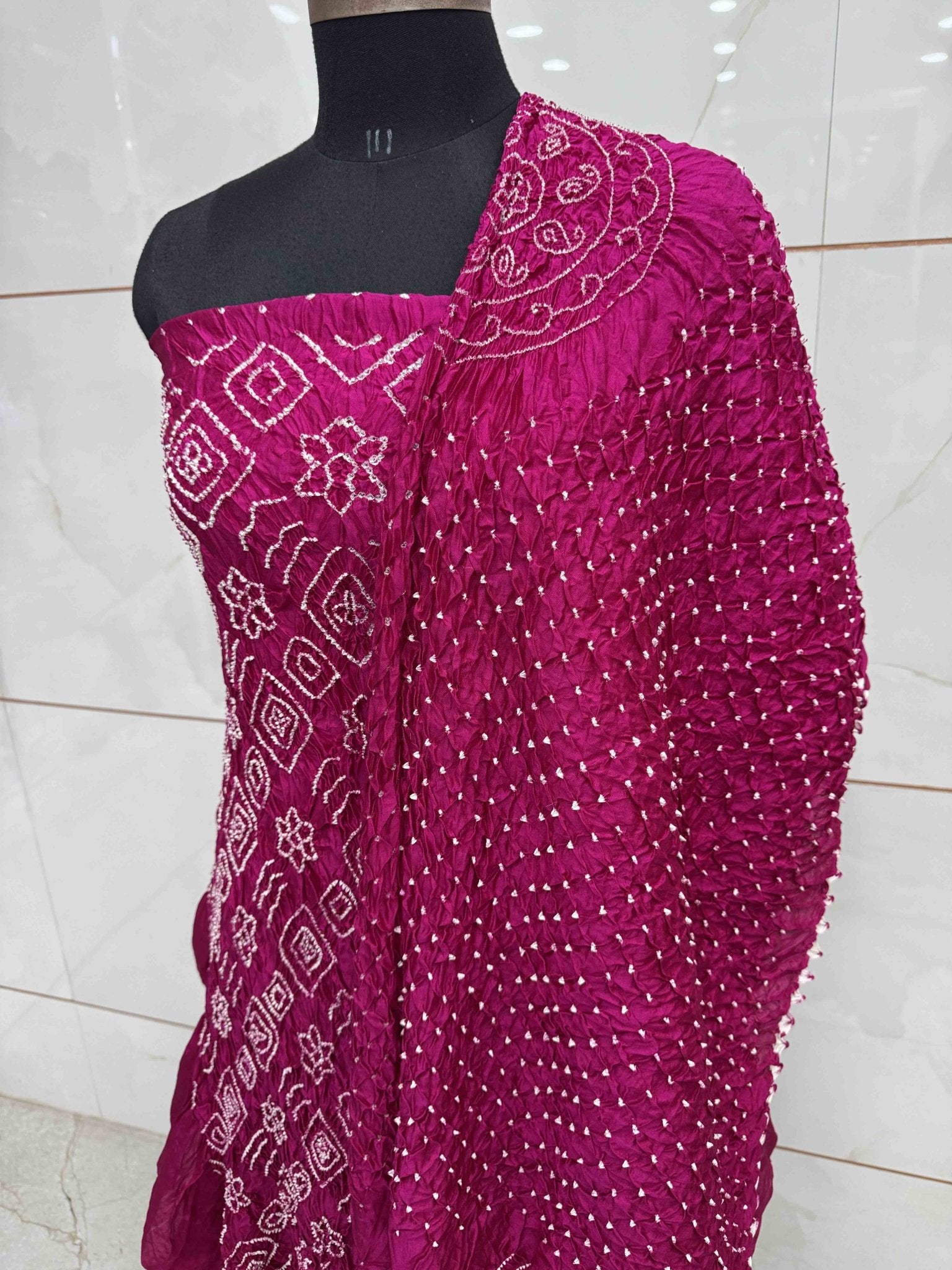 Pink Chiniya Silk Bandhani Dress Material - SindhoiPatolaArt