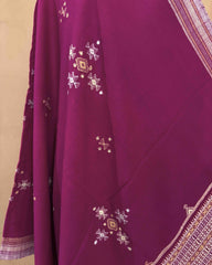 Pink Chomukh Mirror Kutchi Woolen Shawl - SindhoiPatolaArt