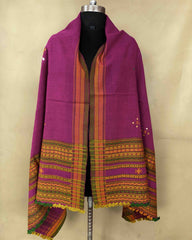 Pink Chomukh Mirror Kutchi Woolen Shawl - SindhoiPatolaArt