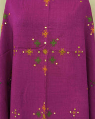 Pink Chomukh Mirror Kutchi Woolen Shawl - SindhoiPatolaArt