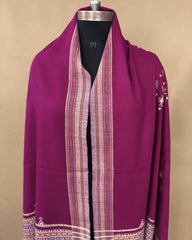 Pink Chomukh Mirror Kutchi Woolen Shawl - SindhoiPatolaArt