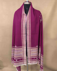 Pink Chomukh Mirror Kutchi Woolen Shawl - SindhoiPatolaArt