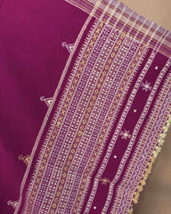 Pink Chomukh Mirror Kutchi Woolen Shawl - SindhoiPatolaArt