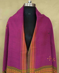 Pink Chomukh Mirror Kutchi Woolen Shawl - SindhoiPatolaArt