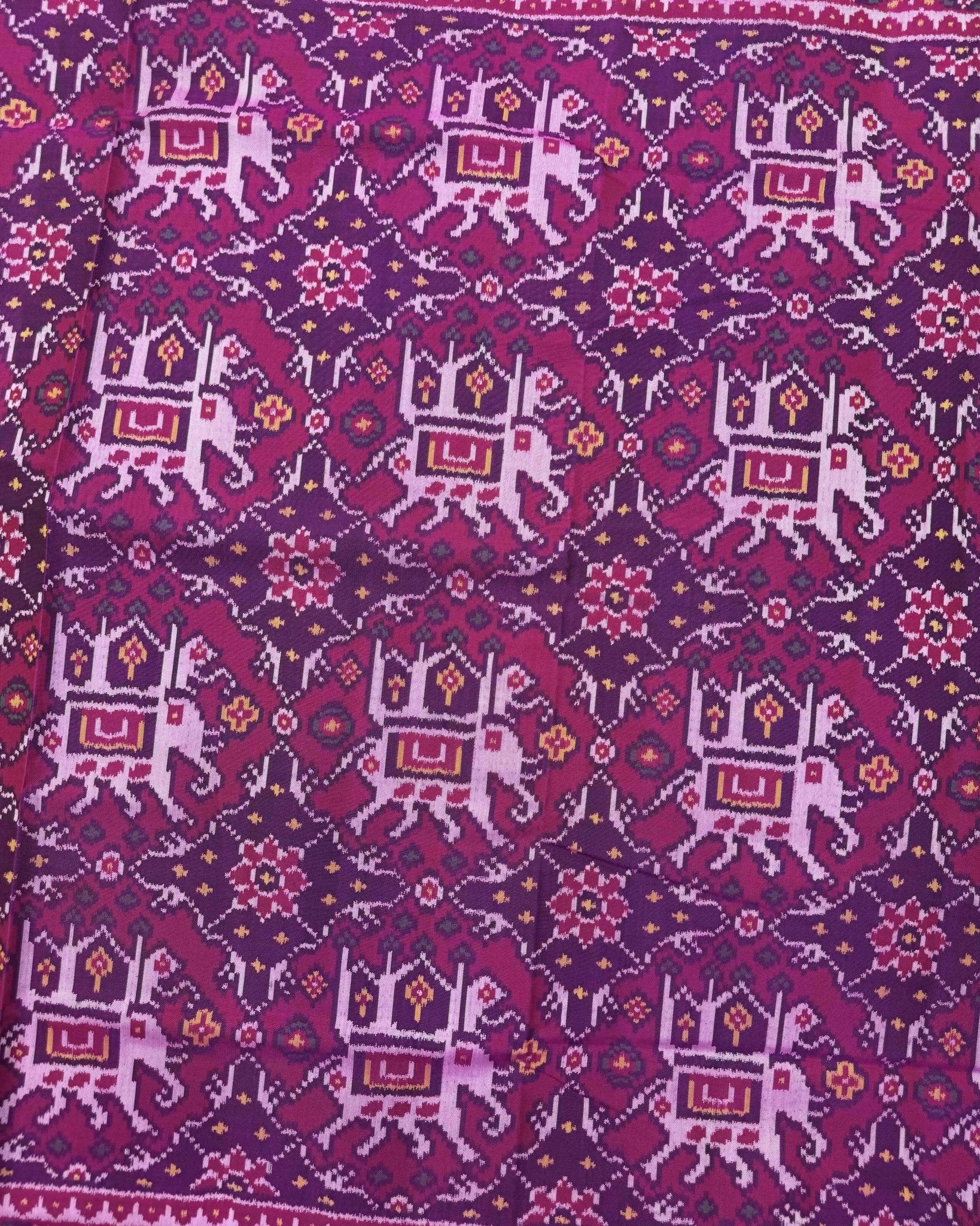 Pink Elephant Chhabdi Semi Double Ikat Patola Saree - SindhoiPatolaArt