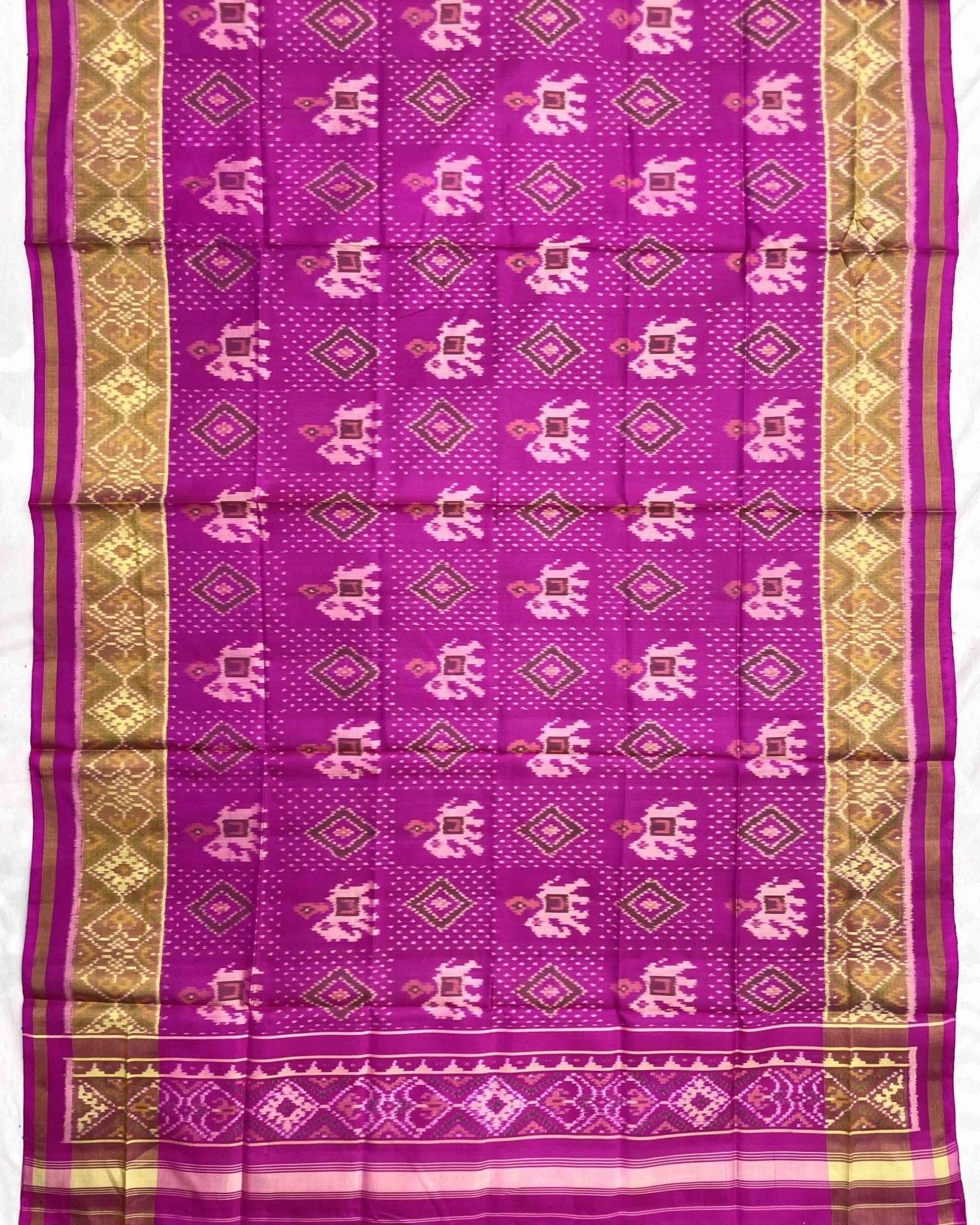 Pink Elephant Panchanda Mix Patola Dupatta - SindhoiPatolaArt